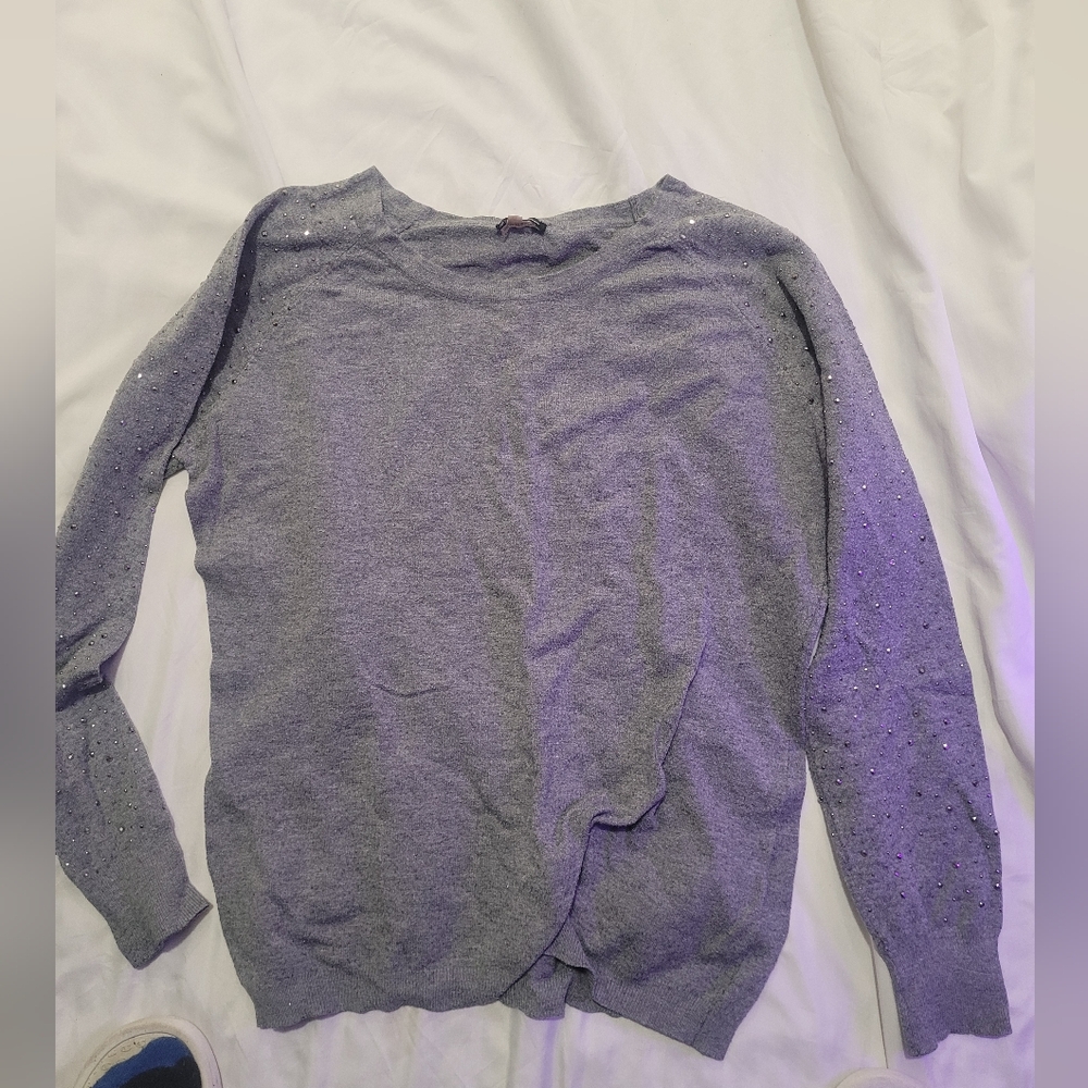 Gray Embellished Crewneck Sweater